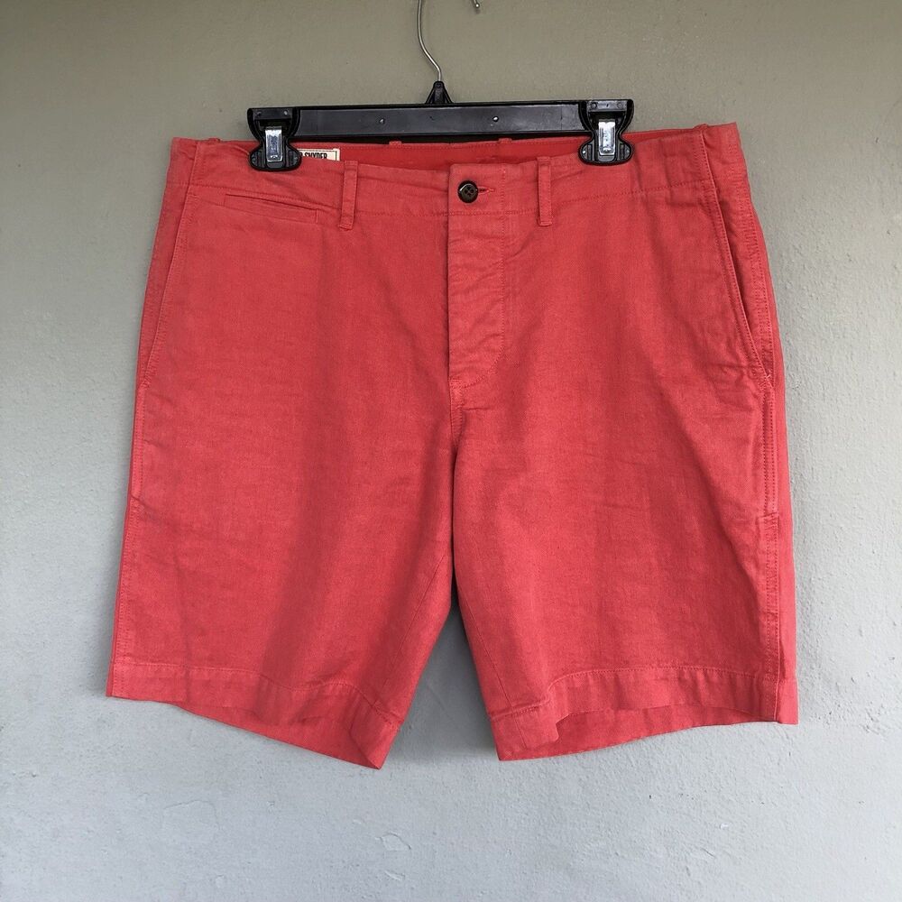 Todd Snyder Oxford Surplus Chino Shorts Men 34 Red Linen Cotton Button Fly Prep